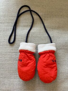 Bobo Choses Bright Red Mittens with Cream Cuffs and Navy Cord